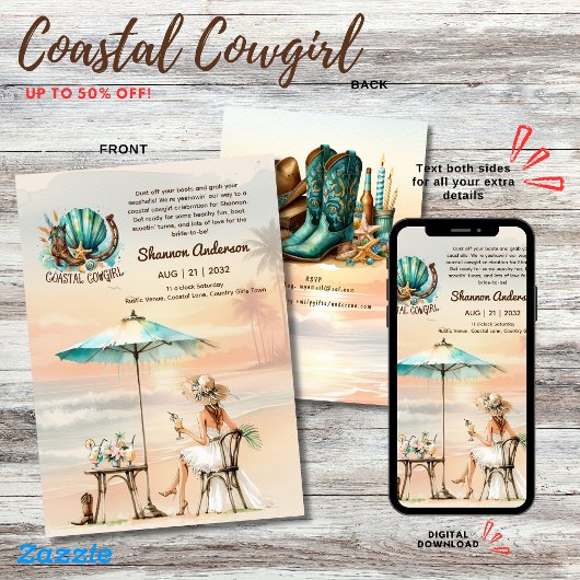 Invitation ⭐ Coastale fille Rustic Beach Bachelorette
