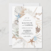 Invitation Coastère Bleu Aquarelle Coquillages Mariage de cor (Devant)