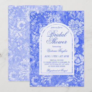 Invitation Cobalt Bleu Blanc Floral Chinoiserie Fête des mari