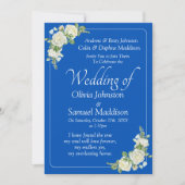 Invitation Cobalt Bleu et blanc Roses Mariage (Devant)