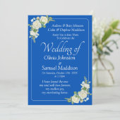 Invitation Cobalt Bleu et blanc Roses Mariage (Debout devant)