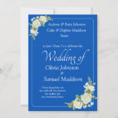 Invitation Cobalt Bleu et blanc Roses Mariage (Devant)
