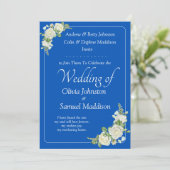 Invitation Cobalt Bleu et blanc Roses Mariage (Debout devant)