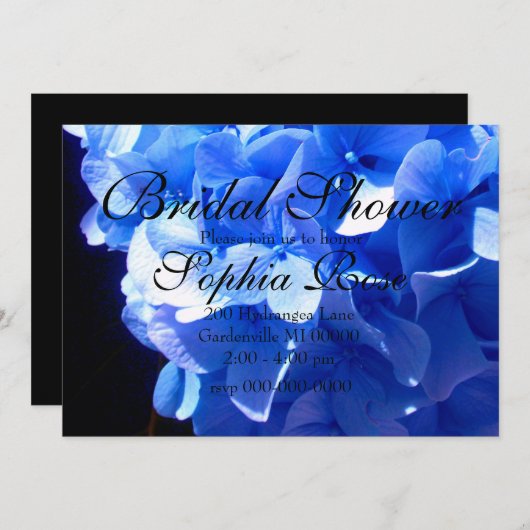 Invitation Cobalt bleu floral élégant bleu hydrangées (Devant / Derrière)