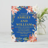 Invitation Cobalt Bleu Or Noël hiver Mariage de verdure (Debout devant)