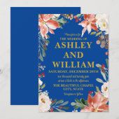 Invitation Cobalt Bleu Or Noël hiver Mariage de verdure (Devant / Derrière)