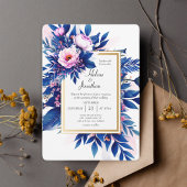 Invitation Cobalt Bleu rose Floral Moderne Mariage élégant