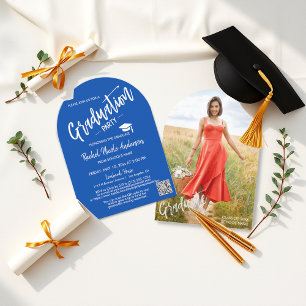 Invitation Cobalt Blue Arch Photo Graduation Party