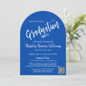 Invitation Cobalt Blue Arch Photo Graduation Party QR Code (Debout devant)