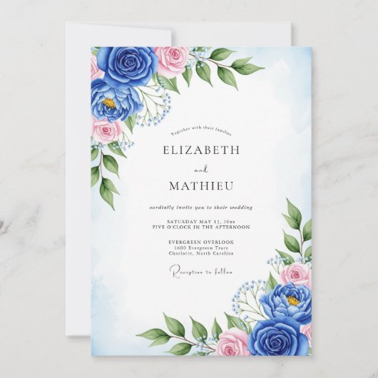 Invitation Cobalt Blue Artistic Spring Wedding (Devant)