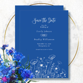 Invitation Cobalt Blue Blanc Floral Enregistrer la Date Maria