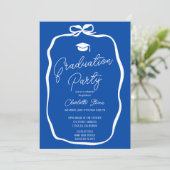 Invitation Cobalt Blue Coquette Bow photo graduation (Debout devant)