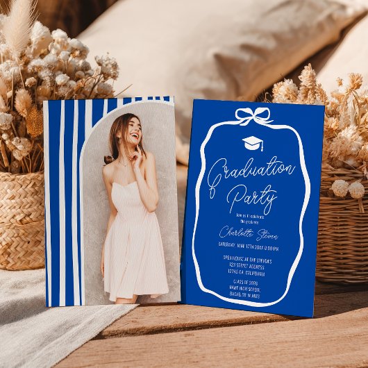 Invitation Cobalt Blue Coquette Bow photo graduation