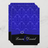 Invitation Cobalt Blue et Black Mariage damassé (Devant / Derrière)
