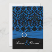 Invitation Cobalt Blue et Black Mariage damassé (Devant)
