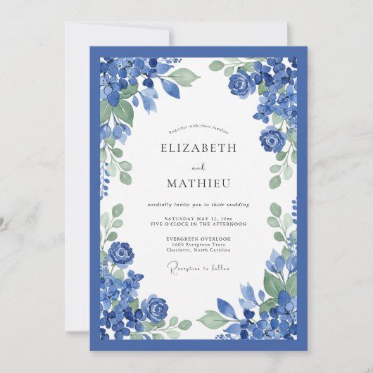 Invitation Cobalt Blue Floral Wedding (Devant)