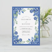 Invitation Cobalt Blue Floral Wedding (Debout devant)