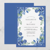 Invitation Cobalt Blue Floral Wedding (Devant / Derrière)