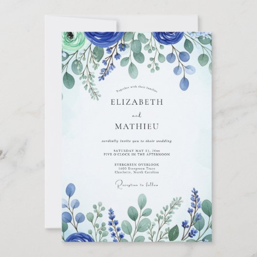 Invitation Cobalt Blue Fresh Spring Wedding (Devant)