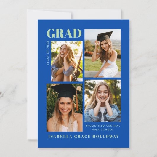 Invitation Cobalt Blue Grad Announcement With Photos (Devant)