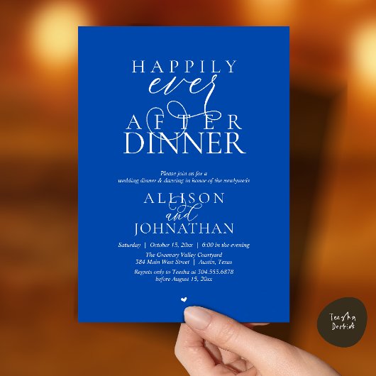 Invitation Cobalt Blue Happily Ever After Dinner Wedding