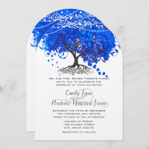 Invitation Cobalt Blue Heart Leaf Tree Mariage