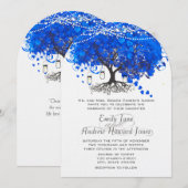 Invitation Cobalt Blue Heart Leaf Tree Mariage (Devant / Derrière)