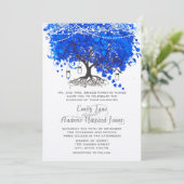 Invitation Cobalt Blue Heart Leaf Tree Mariage (Debout devant)