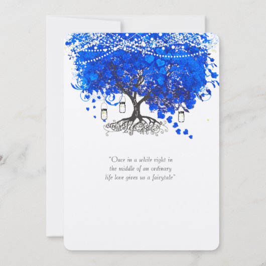 Invitation Cobalt Blue Heart Leaf Tree Mariage (Dos)