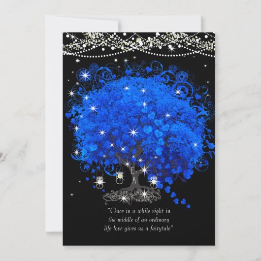 Invitation Cobalt Blue Heart Leaf Tree Wedding (Dos)