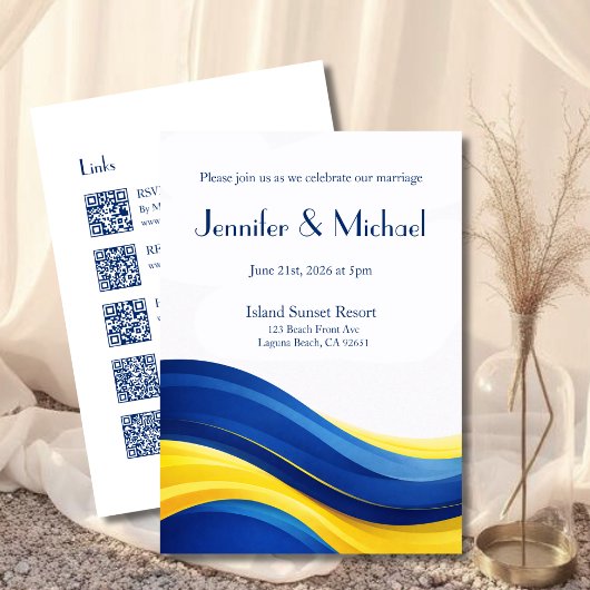 Invitation Cobalt Blue & Lemon Yellow All in One Wedding 