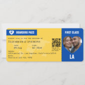 Invitation Cobalt Blue & Lemon Yellow Boarding Pass Wedding (Devant)