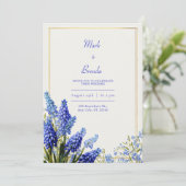 Invitation Cobalt Blue Muscari Botanical Gold Frame Wedding (Debout devant)