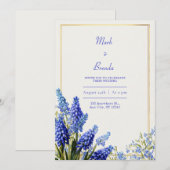 Invitation Cobalt Blue Muscari Botanical Gold Frame Wedding (Devant / Derrière)