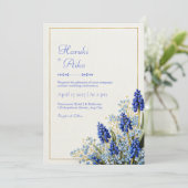 Invitation Cobalt Blue Muscari Botanical Gold Frame Wedding (Debout devant)