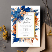 Invitation Cobalt Blue Orange Terracotta Boho Elégant Mariage