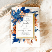 Invitation Cobalt Blue Orange Terracotta Boho Elégant Mariage