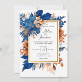 Invitation Cobalt Blue Orange Terracotta Boho Elégant Mariage (Devant)