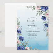 Invitation Cobalt Blue Radiant Botanical Wedding (Devant / Derrière)