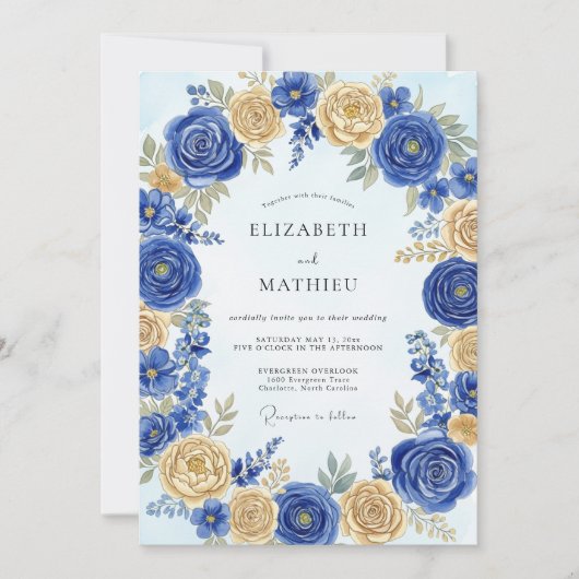 Invitation Cobalt Blue Regal Spring Wedding (Devant)