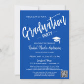 Invitation Cobalt Blue Script QR Code Photo Graduation Party (Devant)