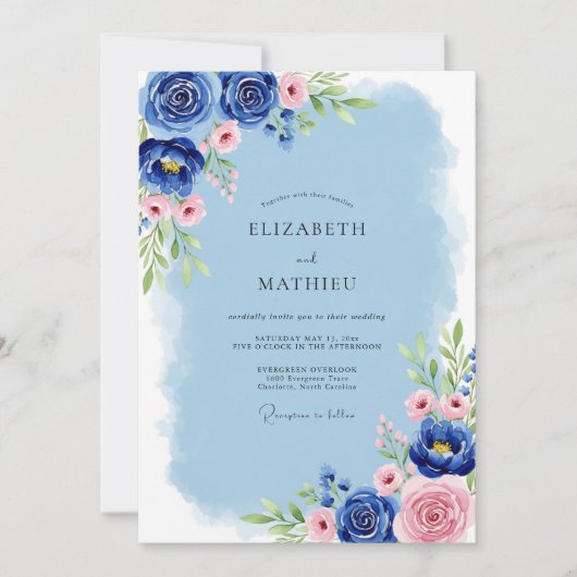 Invitation Cobalt Blue Serene Spring Wedding (Devant)