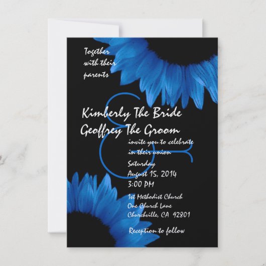 Invitation Cobalt Blue Sunflower Modèle Mariage moderne (Devant)