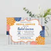 Invitation Cobalt Blue Tangerine Blooms Fête des mariées flor (Debout devant)