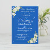 Invitation Cobalt Blue & White Roses Mariage Suite (Debout devant)
