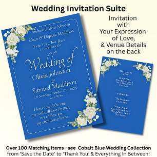 Invitation Cobalt Blue & White Roses Mariage Suite