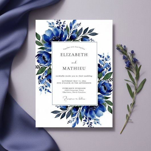 Invitation Cobalt Lush Blossom Wedding