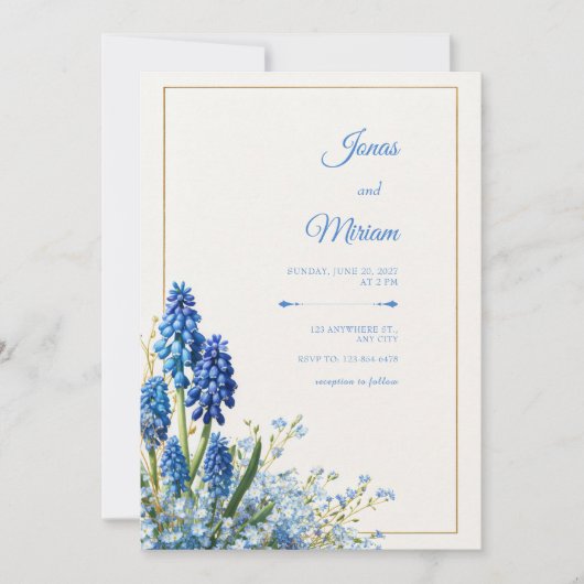 Invitation Cobalt Muscari Gold Frame Textured Background (Devant)