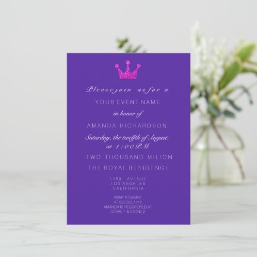 Invitation Cobalt violet roseCouronne Parties scintillant roy (Debout devant)