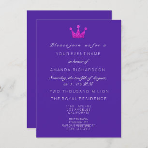Invitation Cobalt violet roseCouronne Parties scintillant roy
